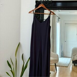 Topshop | Women’s Dark Navy Blue Sleeveless Wide-Leg V-Neck Jumpsuit